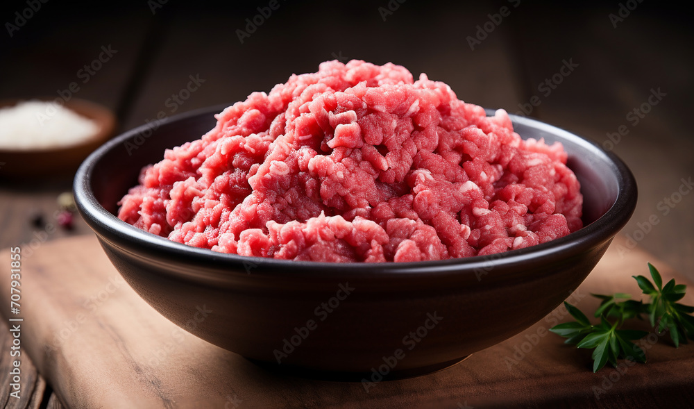 Raw fresh minced meat in a bowl Raw fresh minced meat in a bowl