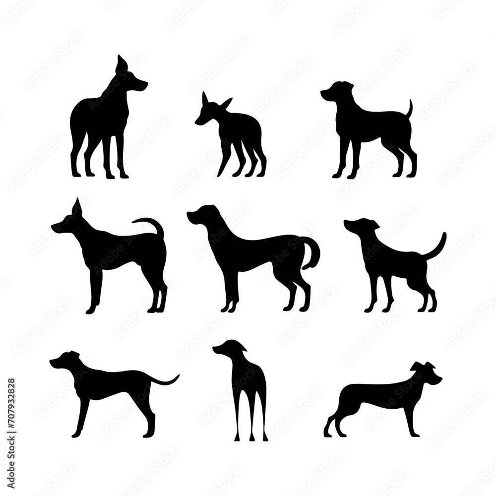 Rocky dog silhouette set. Cute icon of dogs. Dog vector illustration and logo style.
