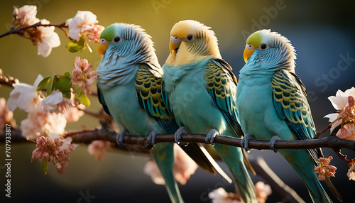 Cute macaw perching on branch, vibrant colors in nature generated by AI