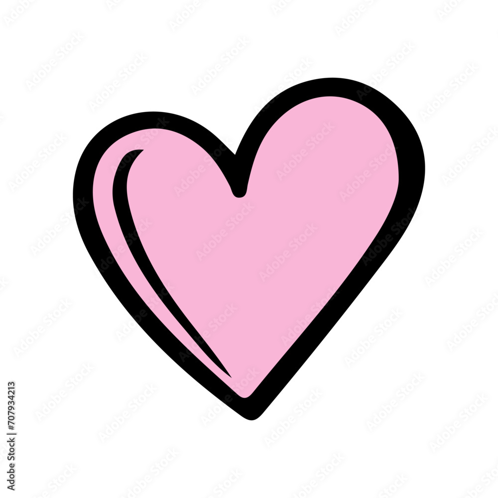 Pink doodle heart isolated on white background. Hand drawn love heart. Vector illustration for any design.