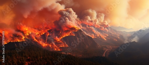 Wildfire in the mountains of Turkey near Antalya and Kemer.
