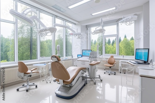 A Modern and Colorful Dental Office with Comfortable Furniture for a Professional Atmosphere