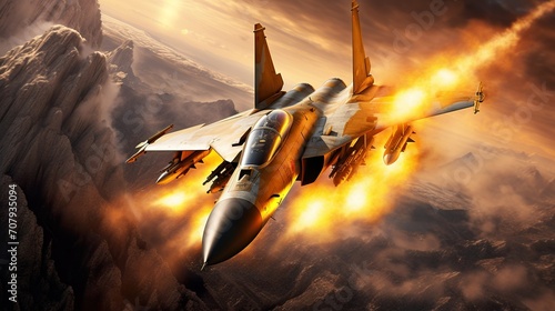 modern generation combat air fighter jet in sky, advanced stealth military aircraft flying