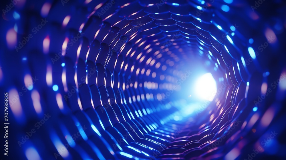 Fototapeta premium Abstract blue high-tech futuristic tunnel made of magic lines and energy circles, Generative AI.