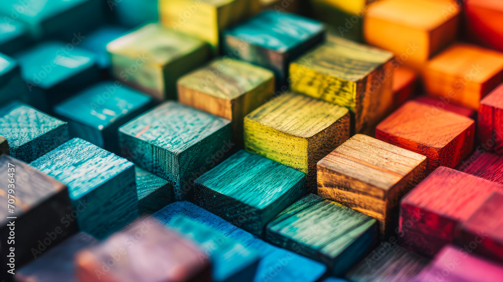 Colorful background of wooden blocks with a harmonious spectrum of diverse colors. This attractive backdrop can serve as an excellent frame for creative and diverse projects. Colorful background of wooden blocks with a harmonious spectrum of diverse colors. This attractive backdrop can serve as an excellent frame for creative and diverse projects.