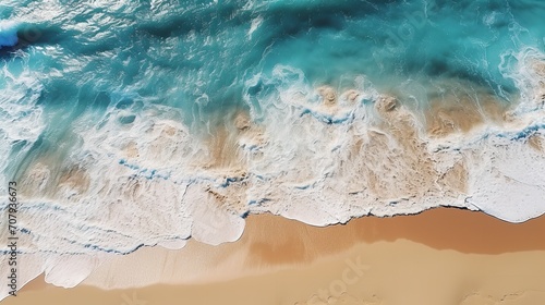 An aerial picture of the seascape with waves on a bright day, copy space, Generative AI.