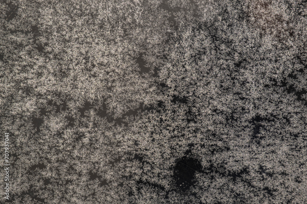 Fototapeta premium The texture of frost on frozen glass. Glass in winter