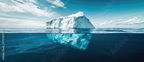 A half-submerged iceberg in the ocean. Concept of hidden danger photo