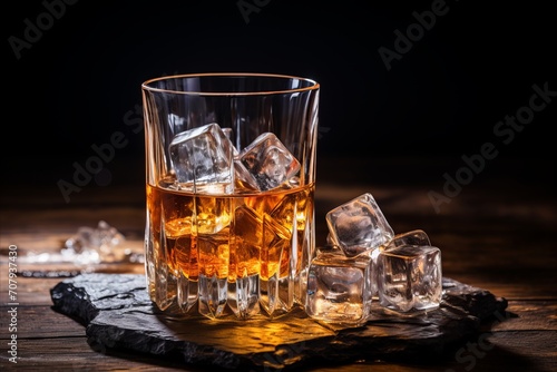Relaxing Whiskey Moment. Glass of Bourbon with Ice, Perfect for Enjoying a Smooth and Chilled Drink