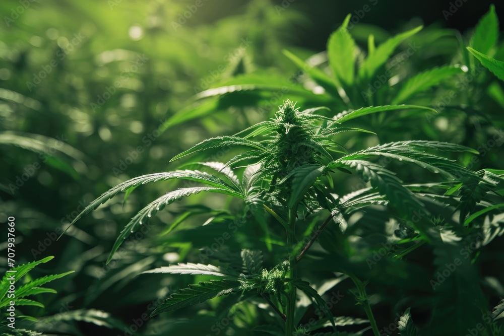 A field of marijuana plants basking in the sunlight. Perfect for cannabis-related projects and nature-themed designs A field of marijuana plants basking in the sunlight. Perfect for cannabis-related projects and nature-themed designs