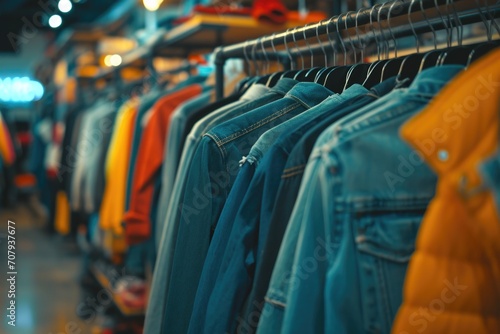 A row of clothes hanging on a rack in a store. Suitable for fashion and retail concepts