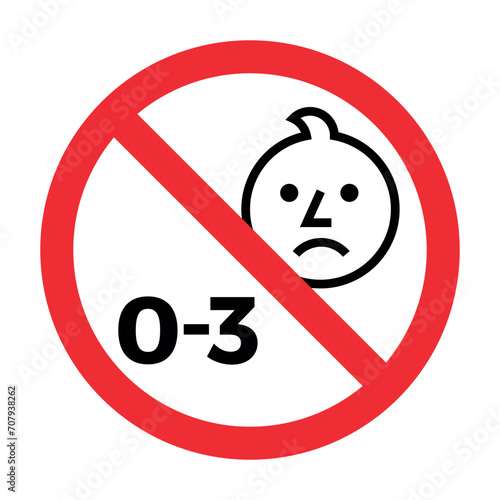 Not for children under 3 years of age sign. Warning symbol. Vector illustration. photo