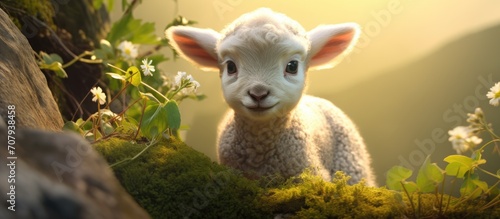 baby sheep exploring environment