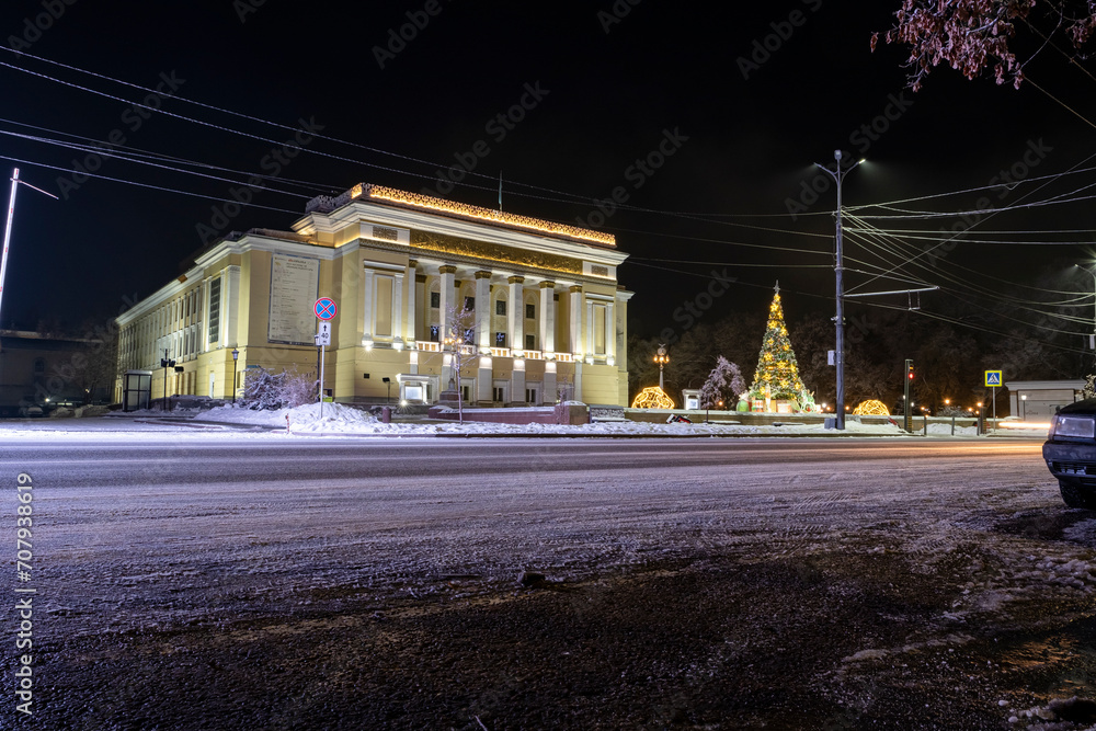 December 21, 2023 Almaty Kazakhstan. Decorations for the New Year in Almaty. The city celebrates the 2024 New Year.