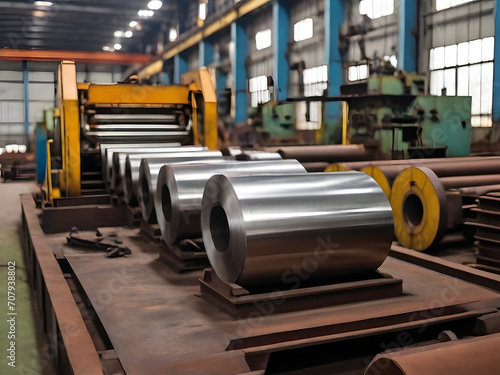Metal Rolling Machine is Producing Rolled Metal, Steel Pipes Ingots and Sheets in Factory Stainless. Close up © Ada