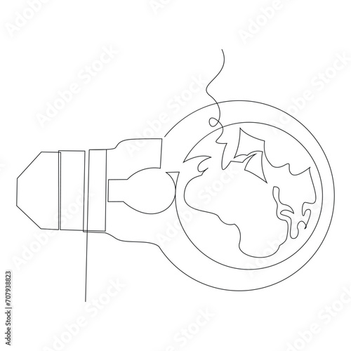 continuous single line earth globe world map outline vector art drawing and world earth hour concept simple design
