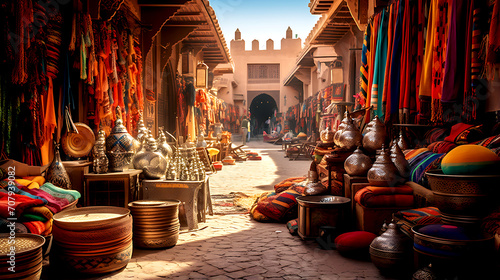 A bustling marketplace in Morocco, filled with vibrant textiles, spices, and crafts that embody the essence of Moroccan culture © CreativeEarth