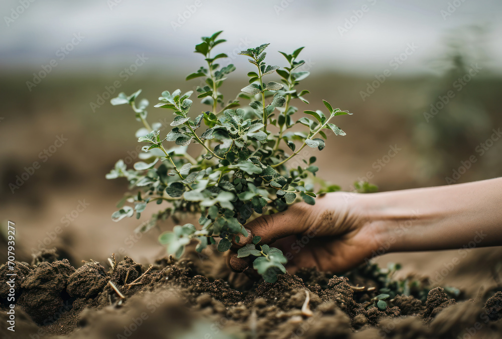 Fototapeta premium woman hand holding a plant 