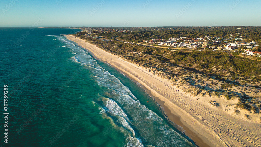Fototapeta premium A large white sand with turquoise water sea in the famous Scarborough Beach in Perth, Western Australia