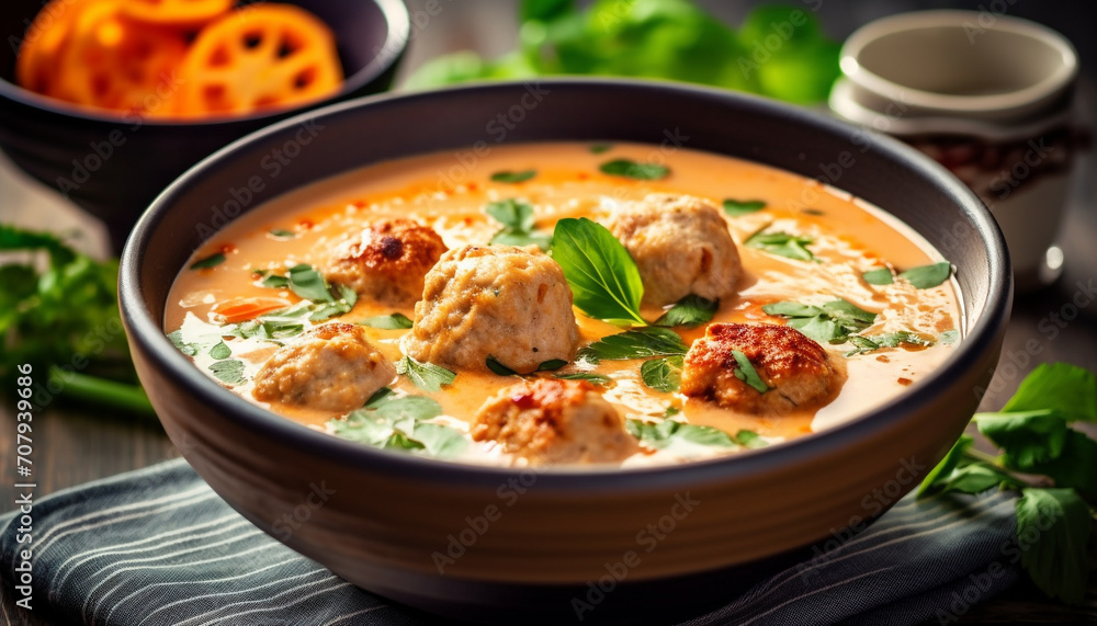 Freshness of homemade gourmet meal, cooked meat and vegetables in bowl generated by AI Freshness of homemade gourmet meal, cooked meat and vegetables in bowl generated by AI