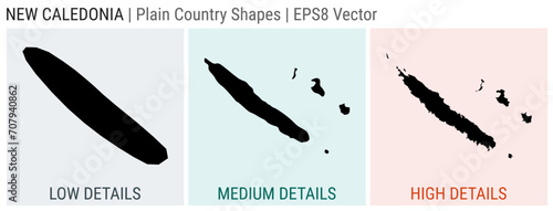 New Caledonia - plain country shape. Low, medium and high detailed maps of New Caledonia. EPS8 Vector illustration. photo