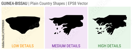Guinea-Bissau - plain country shapes. Low, medium, and high detailed maps of Guinea-Bissau. EPS8 Vector illustration.