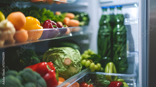 Fresh Vegetables Organized in Refrigerator Shelves
