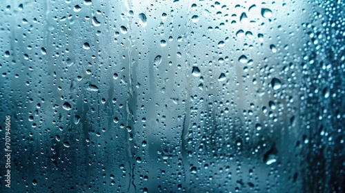 Blue Toned Abstract Background with Raindrops on Window