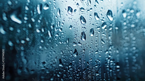 Nature's Canvas: Abstract Window with Raindrops in Blue Tones