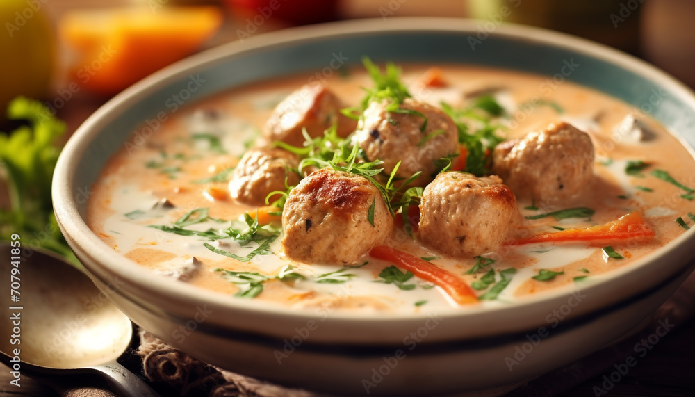 Freshness and gourmet in a homemade healthy vegetarian soup meal generated by AI Freshness and gourmet in a homemade healthy vegetarian soup meal generated by AI