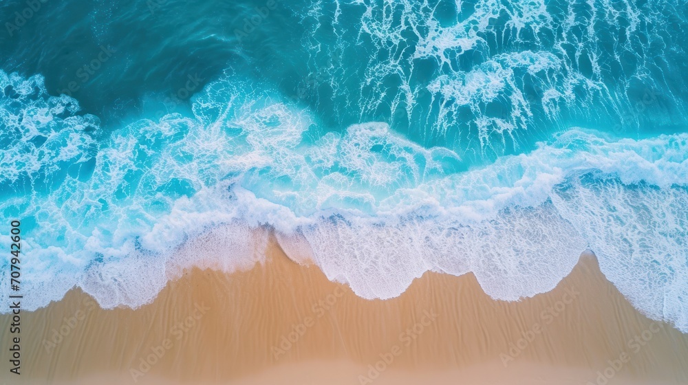 An aerial view of a sandy beach, with light blue waves and sunlit surroundings, creating a perfect backdrop for capturing the essence of vacation vibes An aerial view of a sandy beach, with light blue waves and sunlit surroundings, creating a perfect backdrop for capturing the essence of vacation vibes