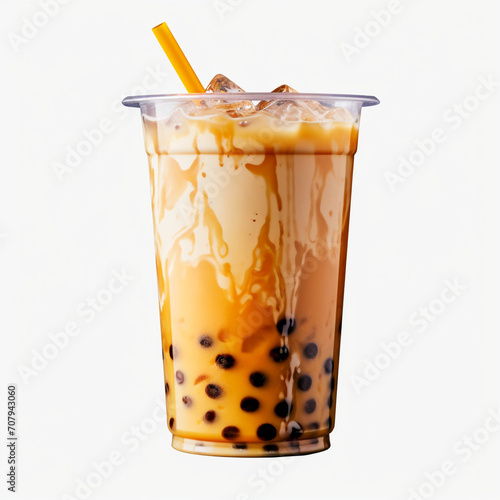 photography of a plastic cup of iced bubble tea isolated on a transparent background created with Generative Ai