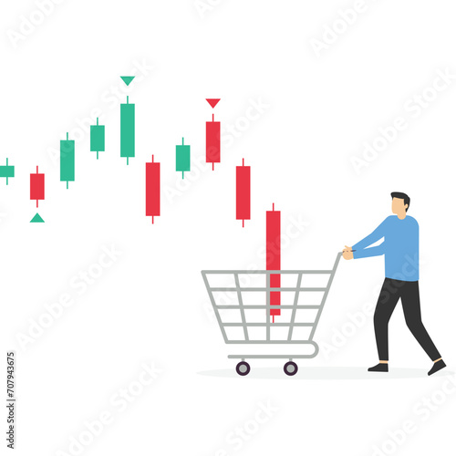 Bitcoin market was hit by a price slash, Investing in the stock market and crypto currency, stock price drop, buy cheap, Vector illustration design concept in flat style


