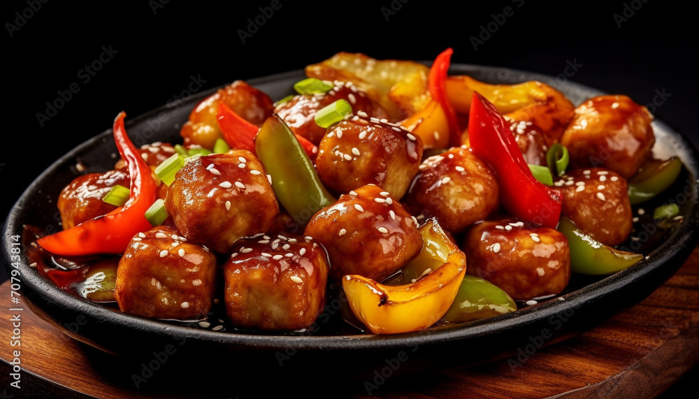 Freshness and gourmet on a plate, close up of a healthy appetizer generated by AI Freshness and gourmet on a plate, close up of a healthy appetizer generated by AI