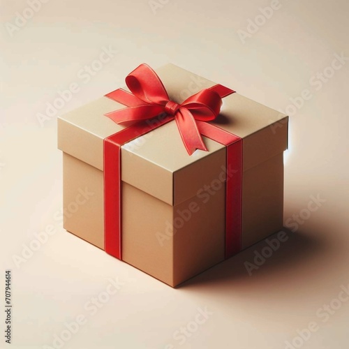 Linda caixa de presente com uma faixa vermelha, isolada photo