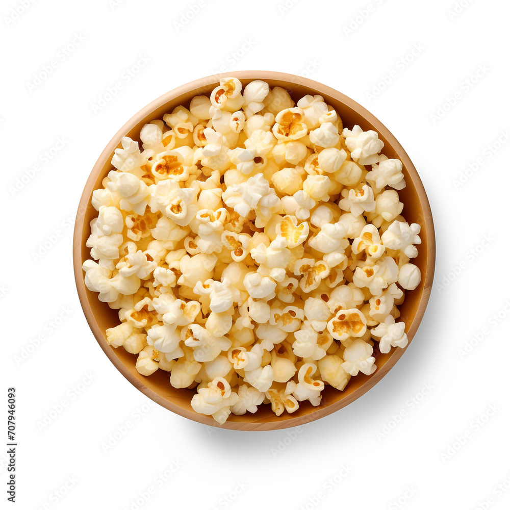 top view photography of a bowl of popcorn isolated on a transparent background created with Generative Ai top view photography of a bowl of popcorn isolated on a transparent background created with Generative Ai