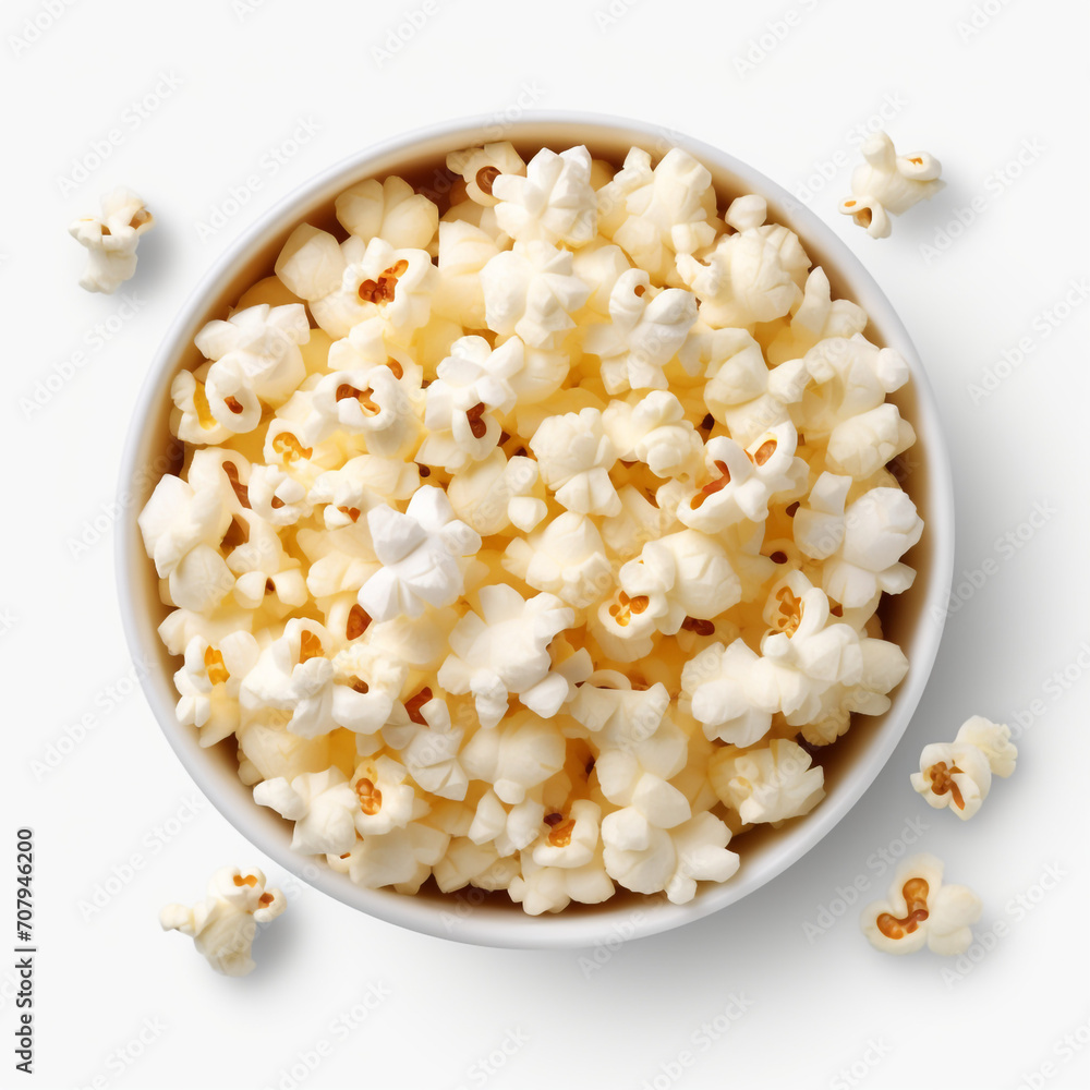 top view photography of a bowl of popcorn isolated on a transparent background created with Generative Ai top view photography of a bowl of popcorn isolated on a transparent background created with Generative Ai