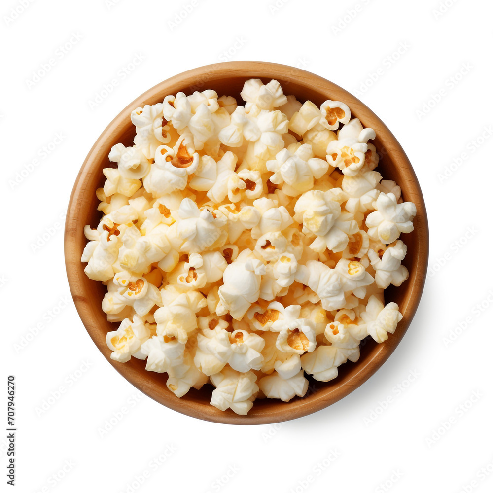 top view photography of a bowl of popcorn isolated on a transparent background created with Generative Ai top view photography of a bowl of popcorn isolated on a transparent background created with Generative Ai