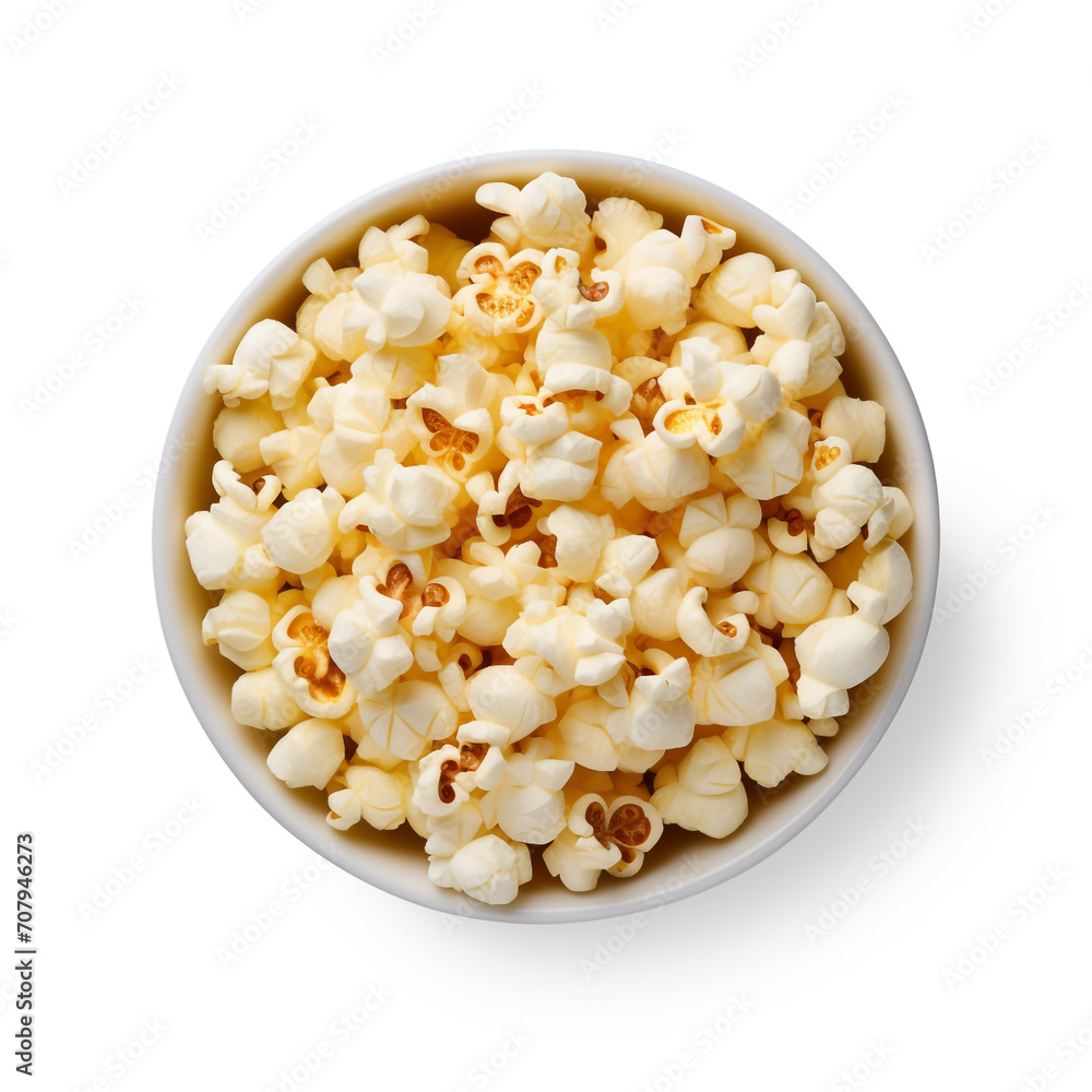 top view photography of a bowl of popcorn isolated on a transparent background created with Generative Ai top view photography of a bowl of popcorn isolated on a transparent background created with Generative Ai