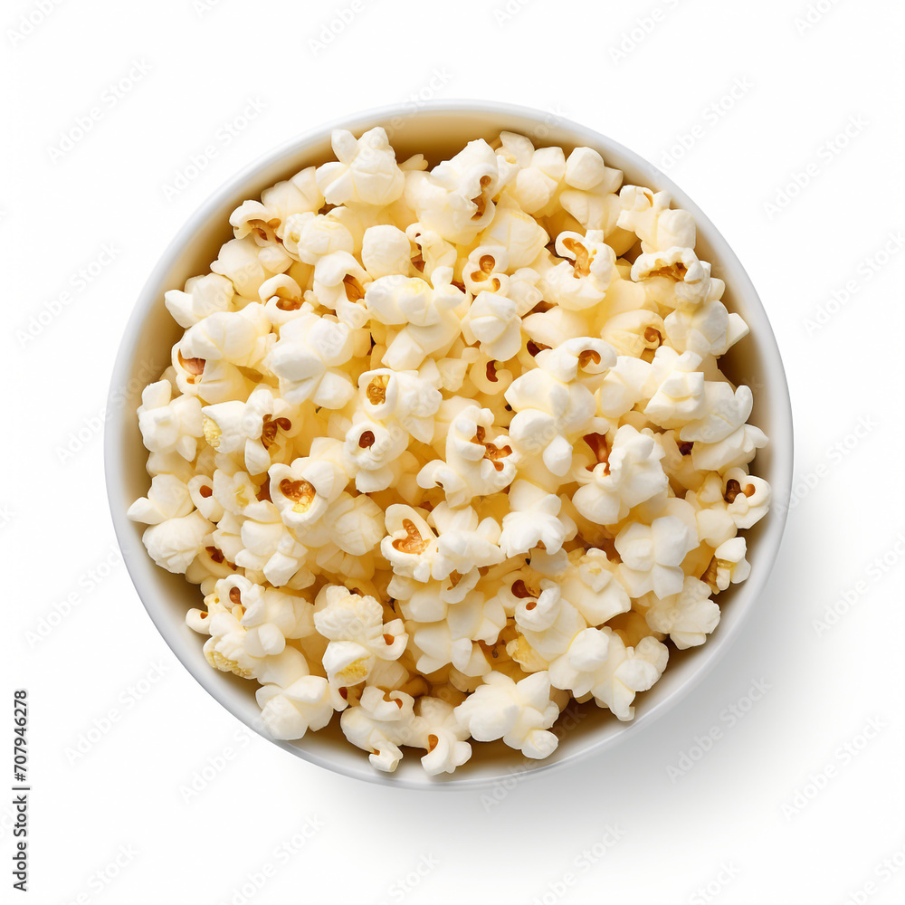 top view photography of a bowl of popcorn isolated on a transparent background created with Generative Ai top view photography of a bowl of popcorn isolated on a transparent background created with Generative Ai