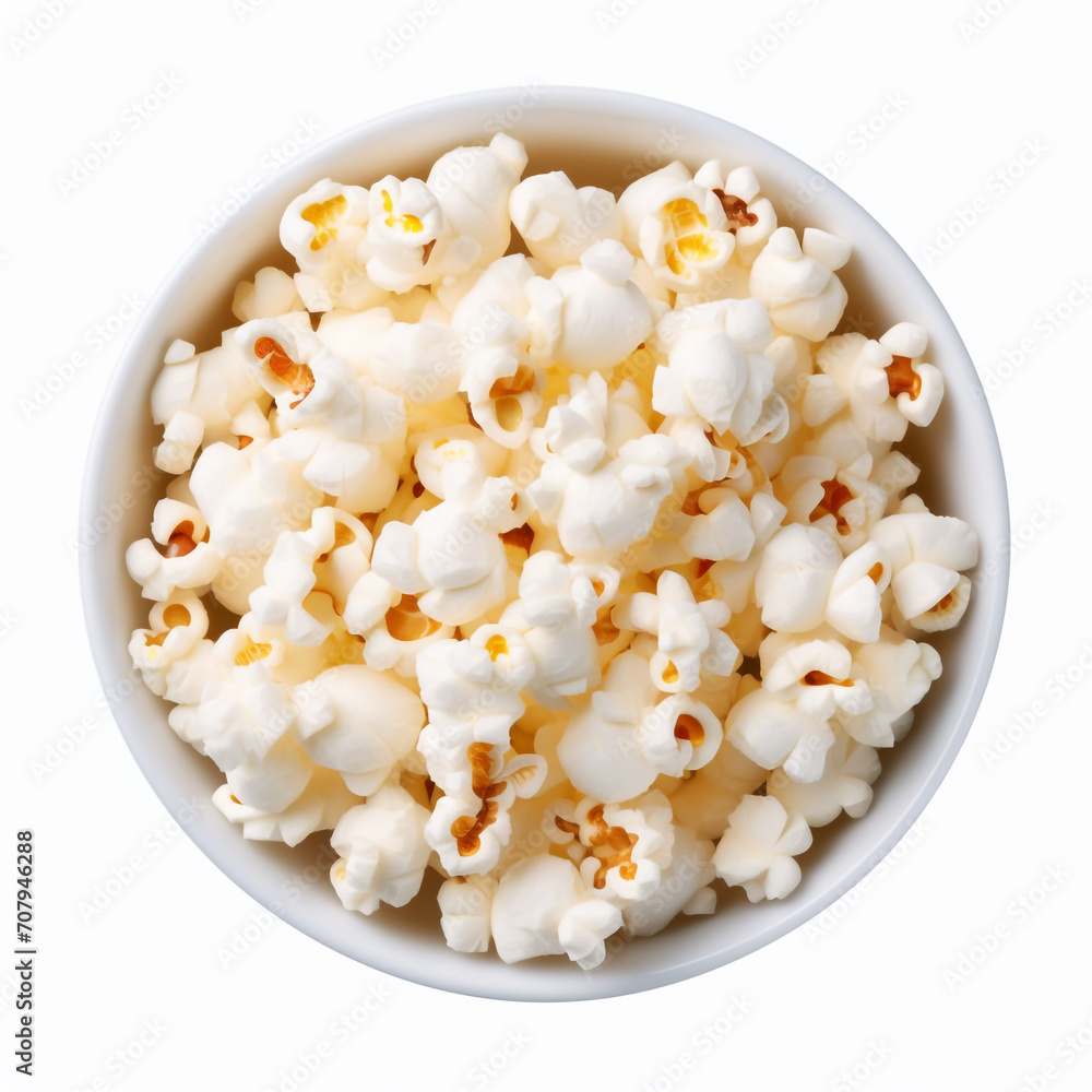 top view photography of a bowl of popcorn isolated on a transparent background created with Generative Ai top view photography of a bowl of popcorn isolated on a transparent background created with Generative Ai