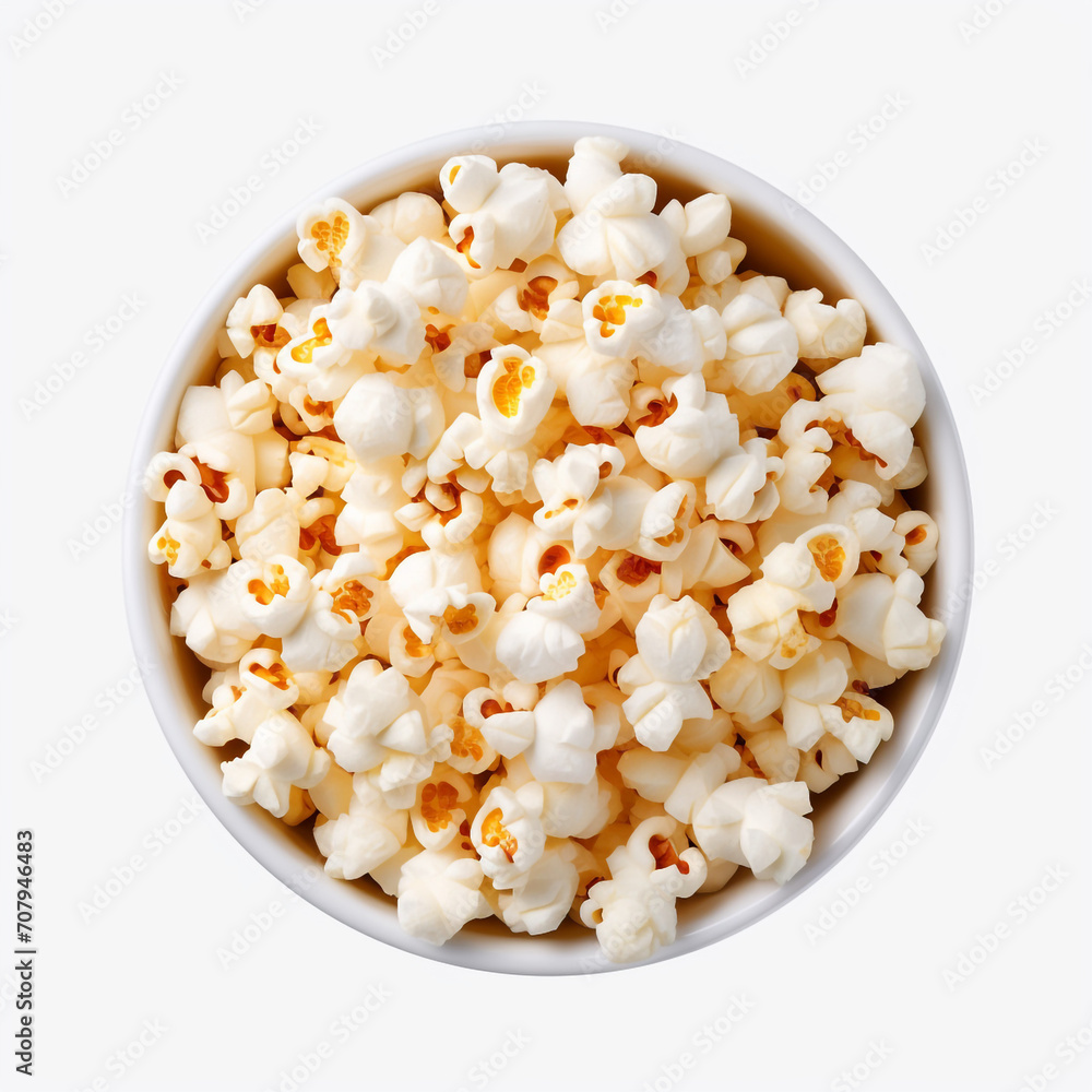 top view photography of a bowl of popcorn isolated on a transparent background created with Generative Ai top view photography of a bowl of popcorn isolated on a transparent background created with Generative Ai