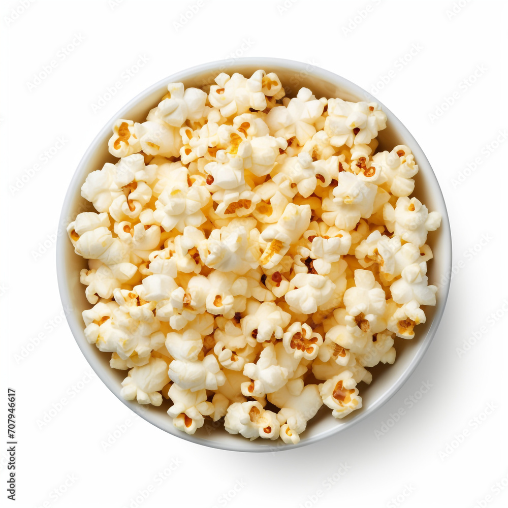 top view photography of a bowl of popcorn isolated on a transparent background created with Generative Ai top view photography of a bowl of popcorn isolated on a transparent background created with Generative Ai