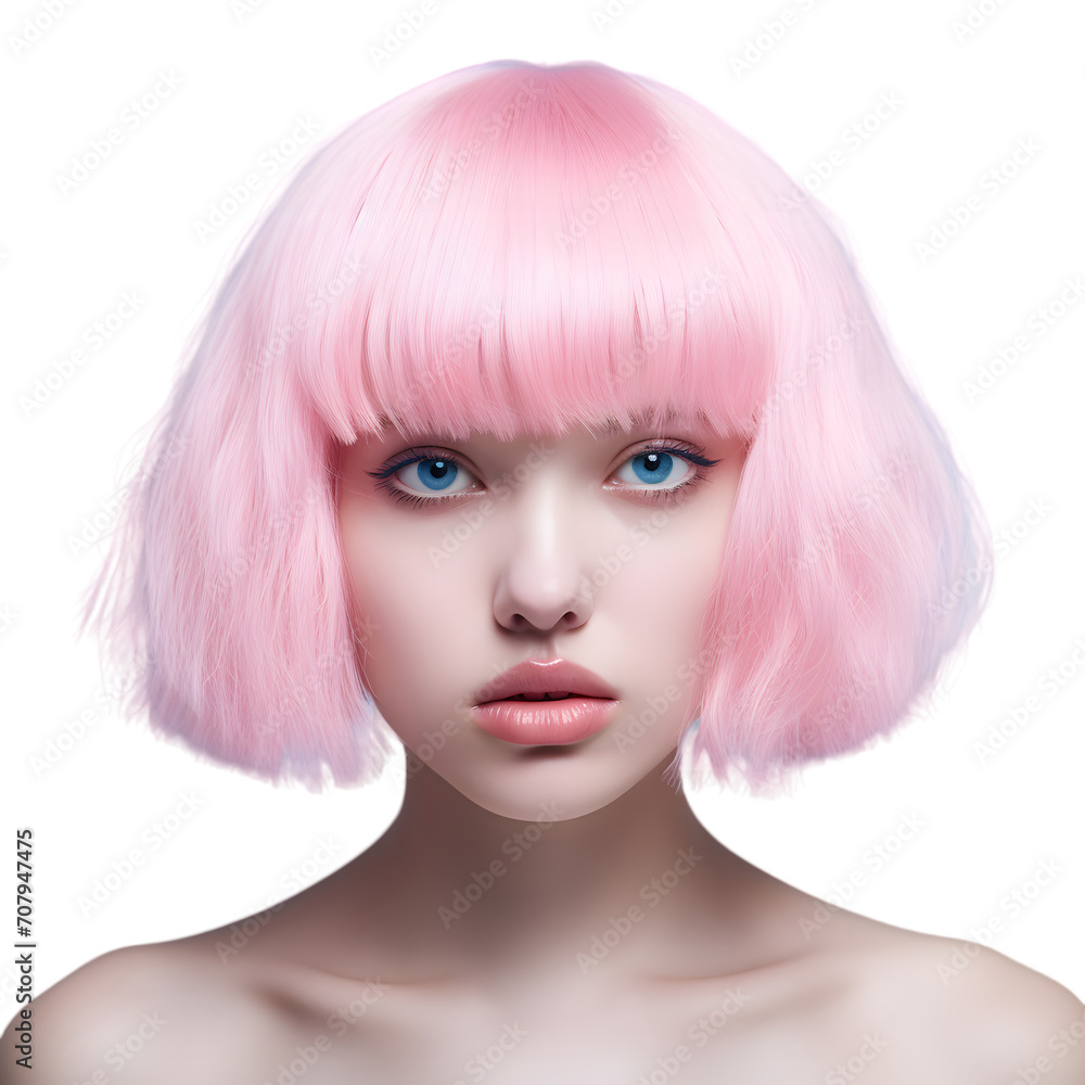 Portrait of an attractive pink hair woman isolated on transparent background Portrait of an attractive pink hair woman isolated on transparent background