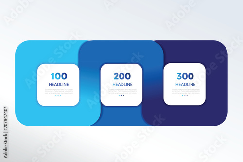 3 elements scheme, diagram. Three connected squares. Infographic template.