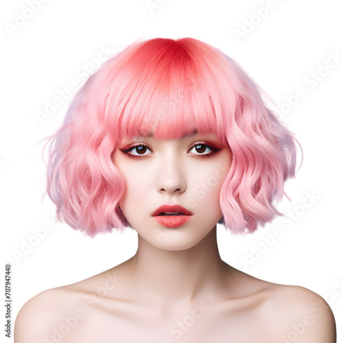 Portrait of an attractive pink hair woman isolated on transparent background
