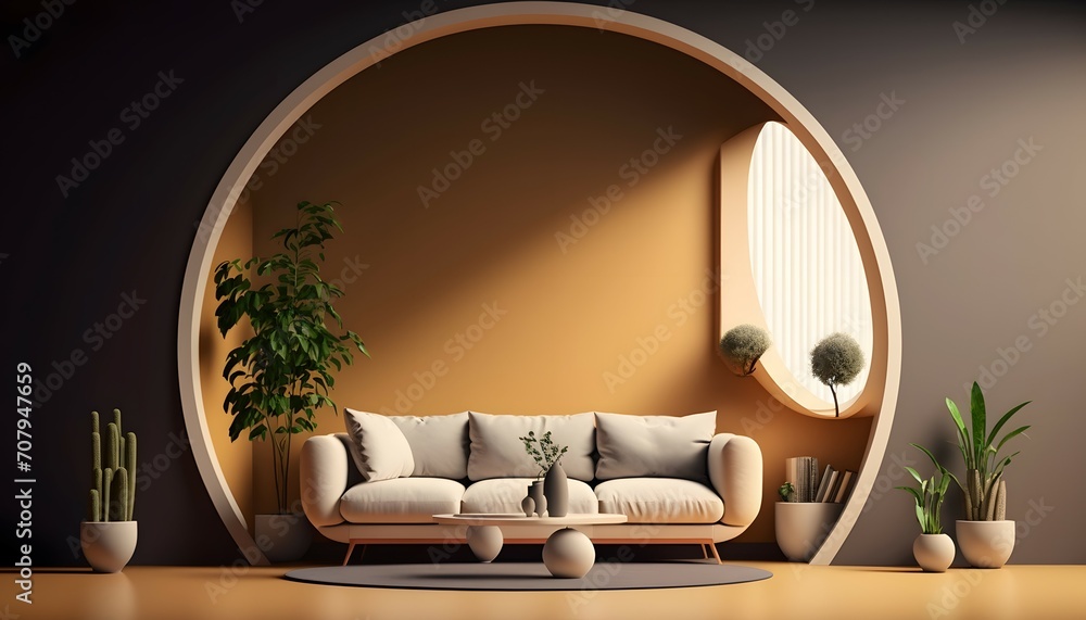 living room background, rounded base, minimalist, slim, 8k. - obrazy, fototapety, plakaty 