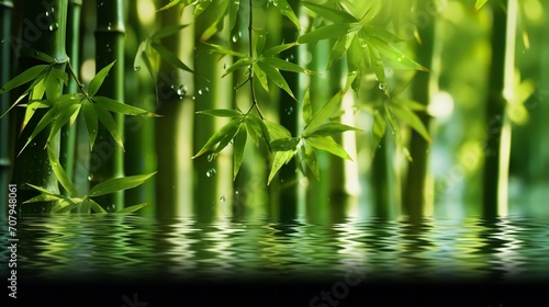 Horizontal row of strong bamboo stalks submerged in water  background  Generative AI.