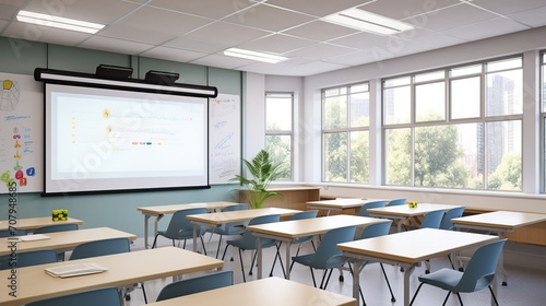 Classroom with blackboard on the wall