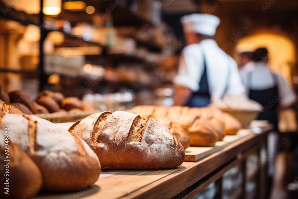 fresh baked bread in a bakery